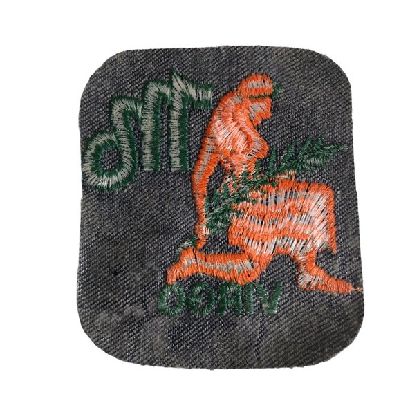Vintage Rumper Stitcher Embroidered Iron On Patch Astrology Virgo Orange Denim - Picture 4 of 4